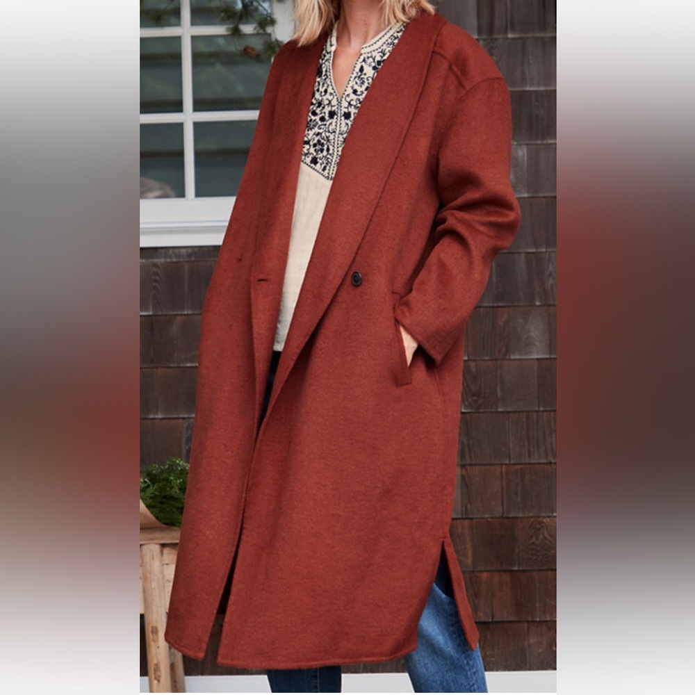 Unlined wool cocoon coat garnet hill rust red xs oversized women